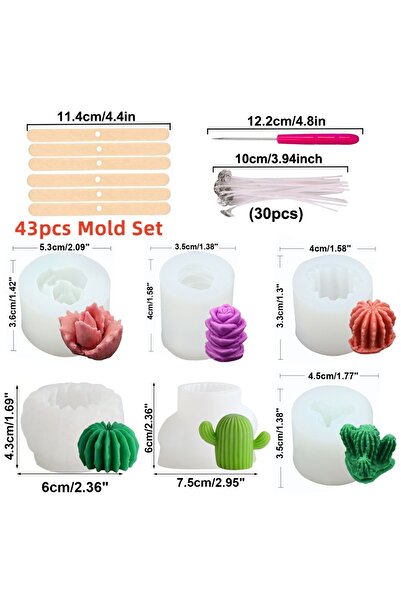 Choice مجموعة قوالب مكونة من 43 قطعة، 6 قوالب شموع سيليكون على شكل نباتات عصا...