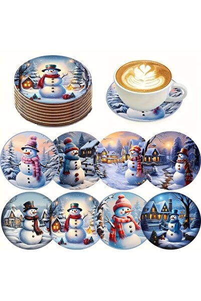 Choice BD120 8 pieces/sets of Christmas-style patterned wooden anti-slip coas...