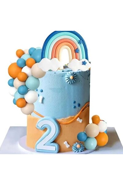 Choice 14 قطعة 14 قطعة زينة كعكة قوس قزح زرقاء مع كرات برتقالية بيضاء لتزيين ...