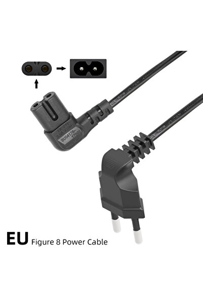 Choice كابل طاقة رقم 8 IEC C7 بطول 1.5 متر، متوافق مع معايير الاتحاد الأوروبي الأوروبي بزاوية 90 درجة، مزود طاقة تيار متردد ثنائي الأطراف