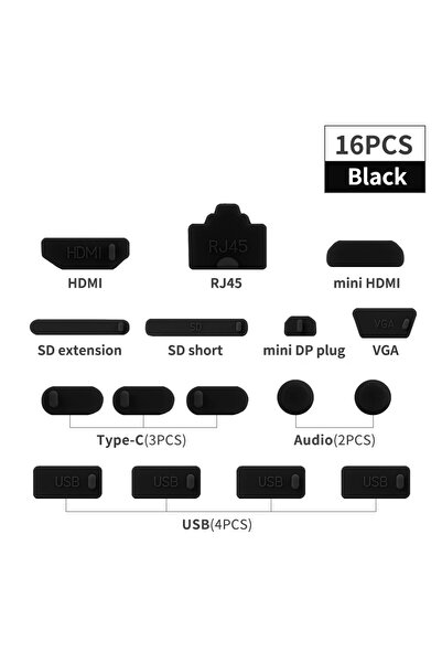 Choice واقيات غبار عالمية من السيليكون الأسود لأجهزة الكمبيوتر المحمولة بمنفذ USB من النوع C لأجهزة الكمبيوتر المحمولة