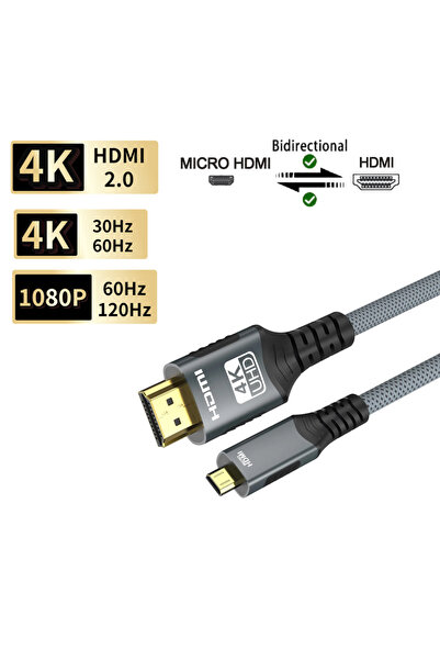Choice كابل ميكرو HDMI إلى HDMI بطول 1 متر (3.28 قدم) بدقة 4K ودقة 60 هرتز، كابل ميكرو/ميني HDMI إلى HDMI مضفر ومتوافق مع HDMI، ذكر