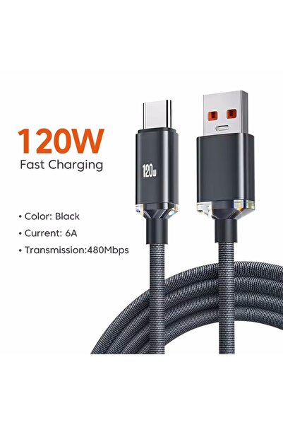 Choice كابل شحن سريع USB C بقوة 120 وات باللون الأسود بطول 2 متر، 0.25 متر/1 ...
