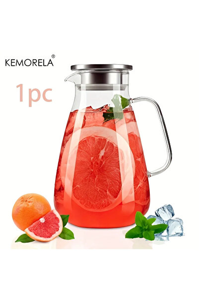 Choice 1 قطعة إبريق زجاجي سعة 2.0 لتر مع غطاء وقاعدة بمقبض قوي للشاي المثلج و...