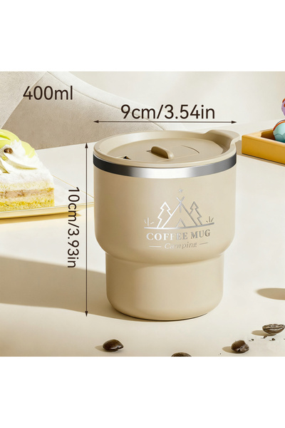 WORTHBUY 200-400ml Khaki 304 Stainless Steel Insulated Coffee Cup With Lid Durable Double Layer Milk