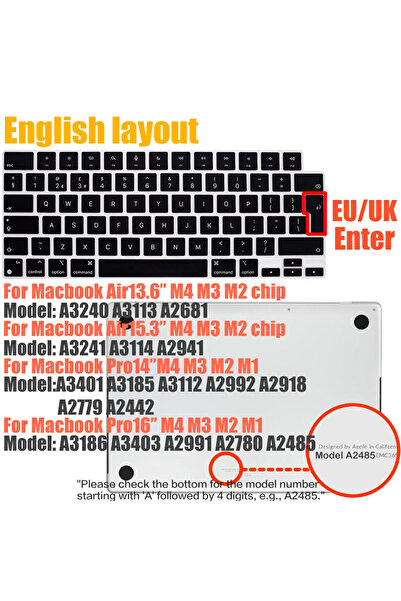Choice EU english Compatible keyboard cover for 2025 MacBook Air 13.6 M4 A3240 A3113 MacBook Pro14 16 M4 M3