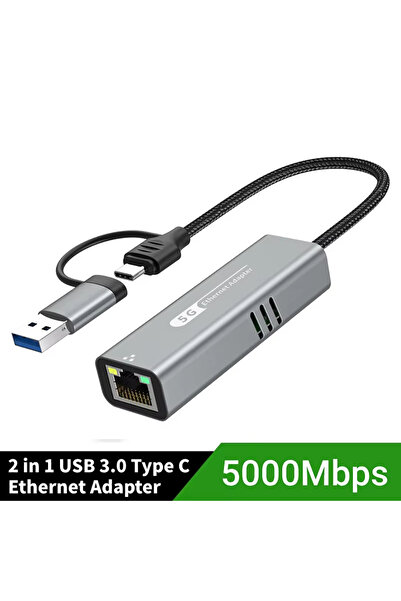 Choice1 kebidumei 5000Mbps 2 in 1 Kebidumei 5Gbps USB 3.2 Type C Ethernet Ada...