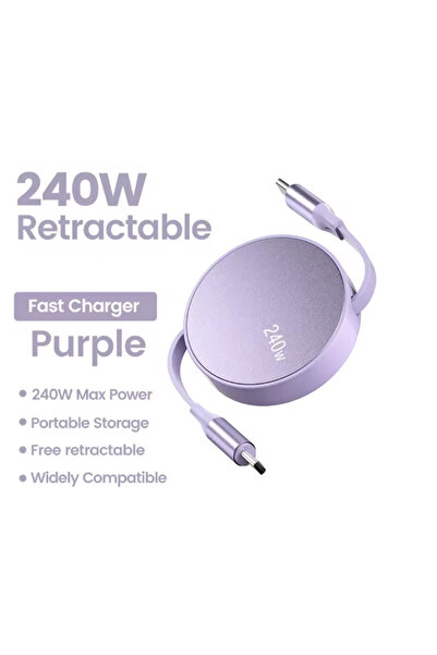 Choice كابل USB-C إلى Type-C بطول 1 متر بنفسجي محمول قابل للسحب PD 240 واط من...