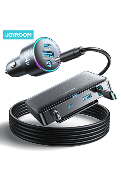 Choice شاحن سيارة Joyroom أسود 6 منافذ 204 واط شاحن سيارة سريع USB C لأجهزة iPhone 17 16 15 14 13 12 iPad MacB