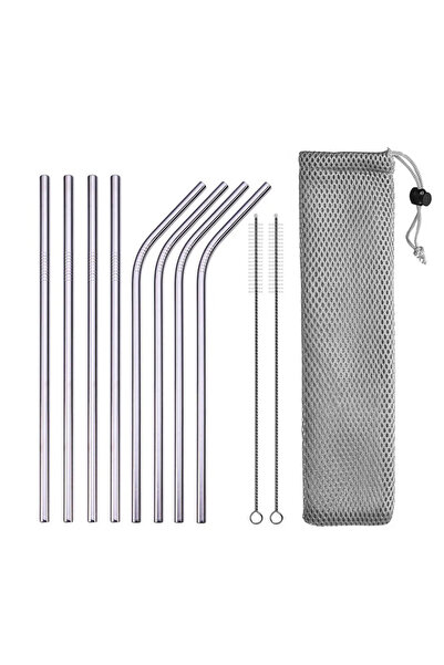 Choice E Silver with bag Reusable Drinking Straw 304 Stainless Steel Straws S...