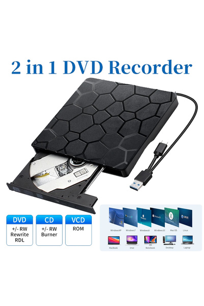 Choice محرك أقراص ضوئي خارجي USB 3.0 من النوع C أسود اللون، قارئ أقراص DVD RW CD، مشغل ناسخ أقراص DVD محمول لأجهزة La