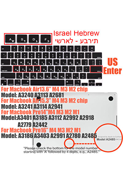 Choice US Hebrew Compatible keyboard cover for 2025 MacBook Air 13.6 M4 A3240 A3113 MacBook Pro14 16 M4 M3