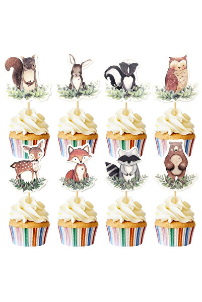 Choice 24pcs 24pcs Woodland Party Cupcake Topper Woodland Fox Deer Happy Birt...
