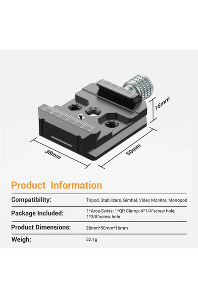 Choice Tripod Head Aluminium Arca Swiss Type Clamp with 3/8” & 1/4” Quick Rel...