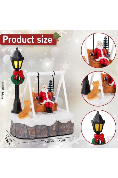 Choice تمثال سانتا سوينغ لعيد الميلاد تمثال سانتا سوينغ مع كلب ومصباح LED وشج...