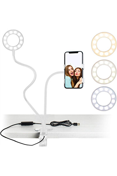 Choice حلقة إضاءة سيلفي بيضاء مع حامل هاتف ومشبك إضاءة سيلفي قابلة للتعديل وم...