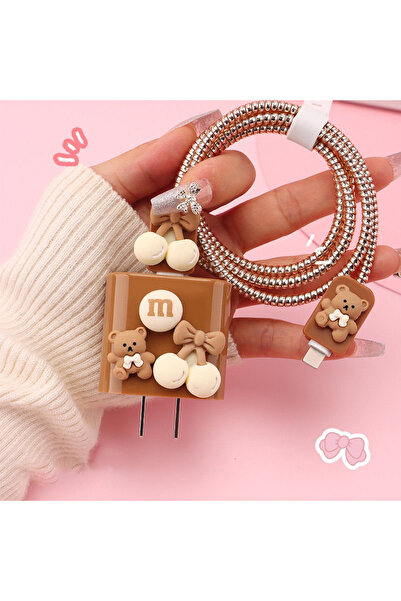 Choice جراب حماية لكابل البيانات على شكل دب بني لطيف مصنوع من السيليكون ومتوا...