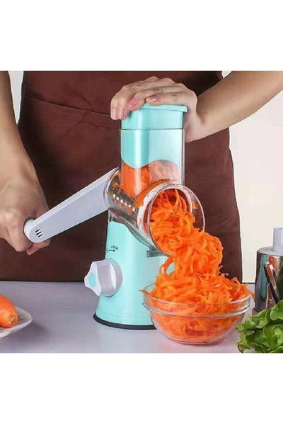 Choice قطاعة خضراوات متعددة الوظائف باللون الأزرق، مبشرة دوارة تعمل يدويًا، ثلاثة في واحد، قطاعة خضراوات دوارة