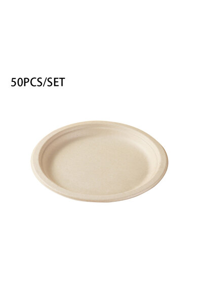 Choice1 50pcs Khaki 50pcs/set Disposable Round Plates Pulp Lunch Boxes Dispos...