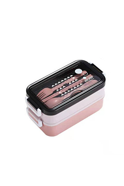 Choice Pink Double Layer Lunch Box with Compartments Includes Fork/Spoon Easy...