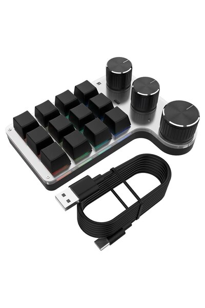 Choice أسود BT أحمر محور بلوتوث برمجة ماكرو مخصص لوحة مفاتيح بثلاثة مقابض RGB 12 مفتاح نسخ لصق فوتوشوب