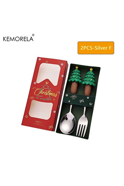 Choice 2PCS Silver F 2PCS Stainless Steel Tableware Christmas Spoon Fork Set Cake Dessert Spoon Fruit Fork