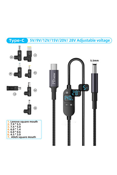 Choice SX-TYX-7K-DGLT 140W USB C to DC Power Cable 140W Type C to 5V 9V 12V 1...