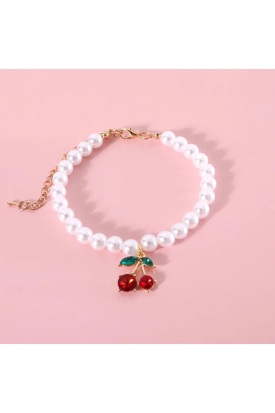 Choice قلادة على شكل فيونكة حب كرزية من اللؤلؤ بتصميم أميرة الحيوانات الأليفة باللون الأحمر S، قطة وكلب بيشون وأعياد ميلاد، لون رياح