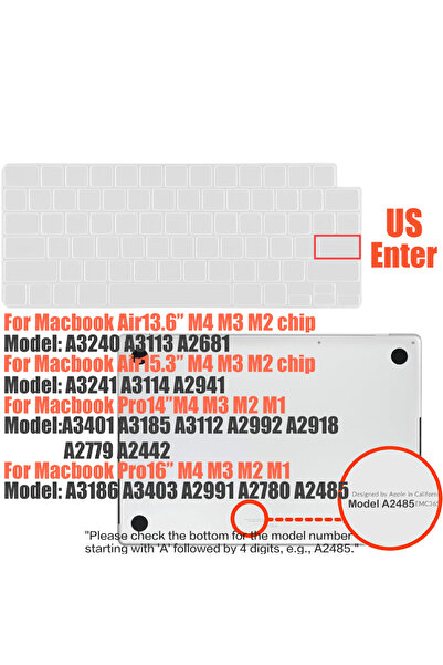 Choice US clear Compatible keyboard cover for 2025 MacBook Air 13.6 M4 A3240 A3113 MacBook Pro14 16 M4 M3 A