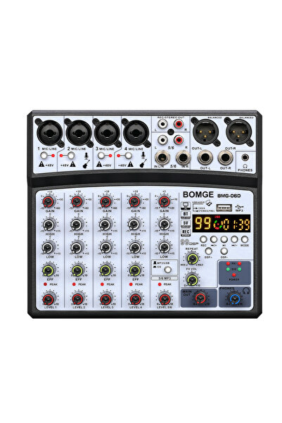 Choice 06D-Black BOMGE 06D وحدة خلط صوت احترافية بست قنوات 99DSP مع واجهة MP3 وUSB S