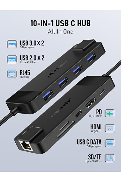 Choice TC93 Lemorele TC93 USB C 3.0 Hub Type-C to 4K HDMI USB Hub 3.0 adapter RJ45 PD 100W Docking station