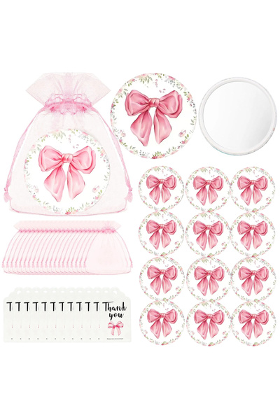 Choice مجموعة من ١٢ مرآة مدمجة بفيونكة وردية (مغلفة بشكل فضفاض) + بطاقات شكر ...