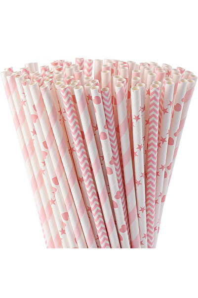 Choice 100 ماصة ورقية وردية قابلة للتحلل الحيوي، عبوة من 100 ماصة للحفلات للعصائر والكوكتيلات والعصائر المخفوقة، ب