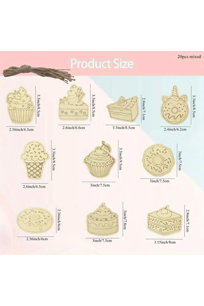 Choice 20 قطعة مختلطة 20 قطعة/مجموعة زينة دونات خشبية غير مطلية معلقة على شكل...