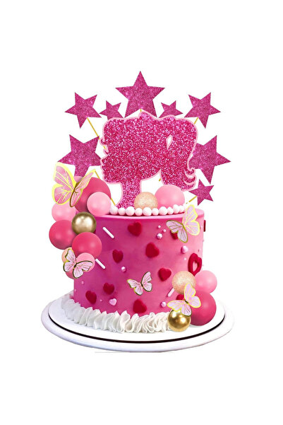 Choice 46pcs Hot Pink Girl Gold Butterfly Balls Star Doll Cake Topper for Wed...