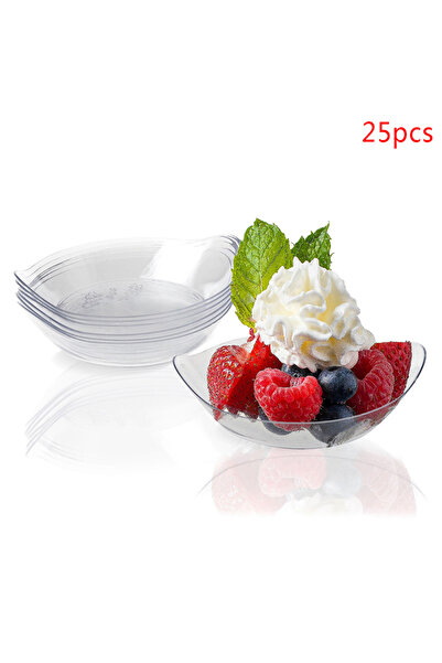 Choice 25 قطعة بيضاء 25 قطعة من أكواب الآيس كريم البلاستيكية للاستخدام مرة واحدة، حلوى الفاكهة، كعكة الجيلي، موس الزبادي، حلوى باكي