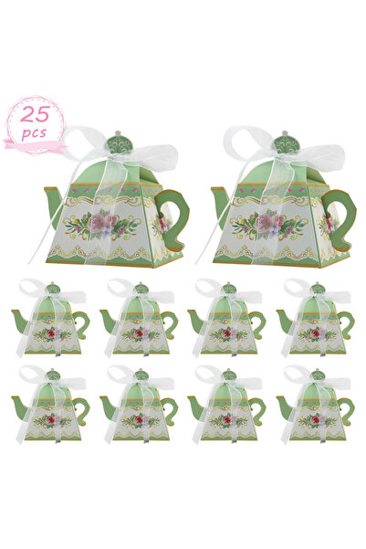 Choice صندوق هدايا لحفلات الشاي الصغيرة من 25 قطعة باللون الأخضر الفاتح مقاس ...