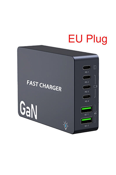 Vikefon شاحن سطح مكتب GaN أسود من الاتحاد الأوروبي بقوة 220 وات، مزود بـ 6 منافذ PD وUSB Type C وQC 3.0، ومحطة شحن سريع لأجهزة iPhone