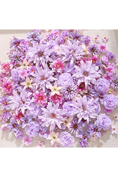 Choice 50 قطعة من رؤوس الزهور الاصطناعية الأرجوانية مقاس 3-10 سم، وردة صناعية...