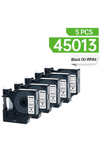 Choice1 عبوة من 5 قطع لشريط ملصقات Dymo D1 45013 أسود على أبيض 12 مم لسلك Dymo LabelManager 160 280 210D 360D