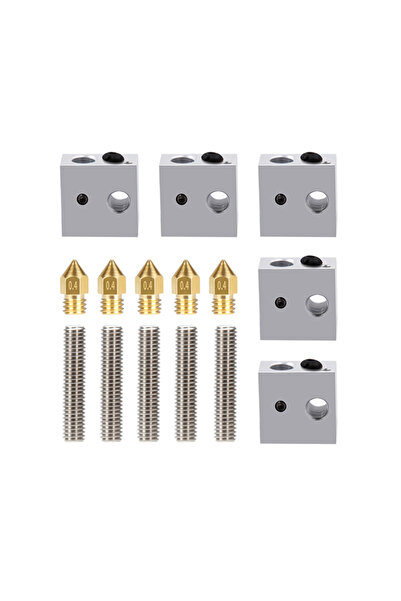 Choice1 15pcs Set 15pcs MK8 Heated Block 1.75mm Throat Tube+0.4mm Extruder Nozzle Print Heads M6 Heater Bloc