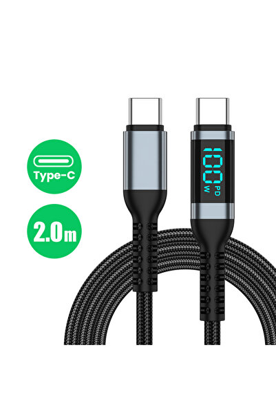 Choice كابل عرض رقمي أسود 2 متر 100 واط من النوع C إلى النوع C كابل بيانات US...