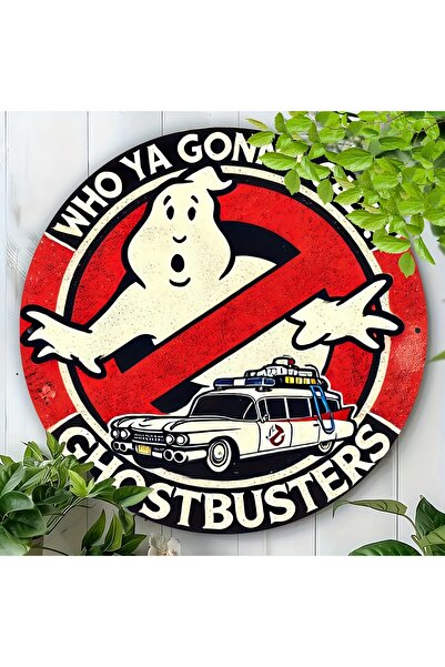 Miniso لوحة جدارية معدنية دائرية مقاس 20×20 سم، قطعة واحدة من Ghostbusters العتيقة مقاس 8×8 بوصة - لافتة من الألومنيوم على الطراز القديم مع Ec