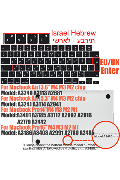 Choice EU Hebrew Compatible keyboard cover for 2025 MacBook Air 13.6 M4 A3240 A3113 MacBook Pro14 16 M4 M3