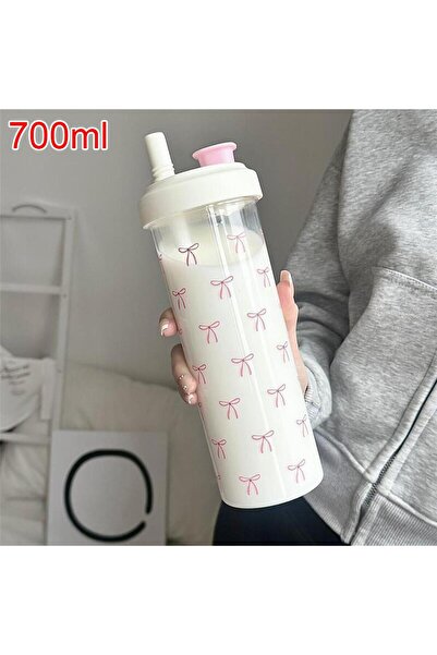 Choice B Pink Bow Tumbler Transparent Straw Water Cup Cute Portable Water Bot...