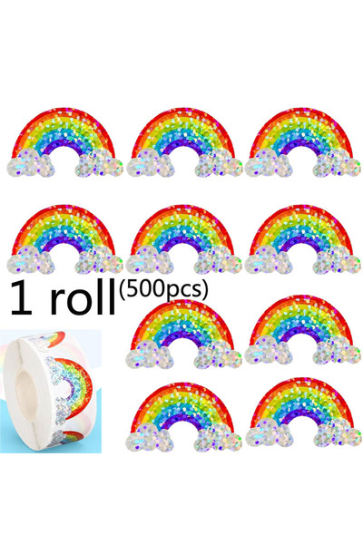 Choice 3cm 1 roll 500pcs Laser Colored Rainbow Stickers Roll Rainbow Seal Sti...