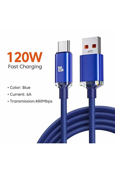 Choice كابل شحن سريع USB C 120 واط أزرق بطول 1 متر، 0.25 متر/1 متر/1.5 متر/2 ...