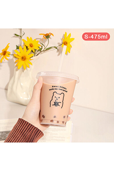 Choice زجاجة مياه كاواي لطيفة من البلاستيك للقهوة والعصير والحليب والشاي مع غ...