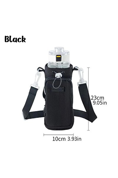 Choice حقيبة زجاجة مياه محمولة باللون الأسود مع حزام كتف قابل للتعديل وغطاء ك...