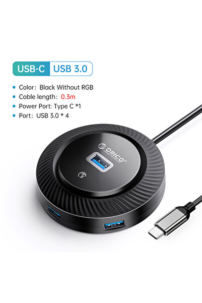 Orico موزع YK2-C3-03-BK RGB USB3.0/Type-C مزود بمنفذ طاقة Type-C بسرعة 5 جيجا...